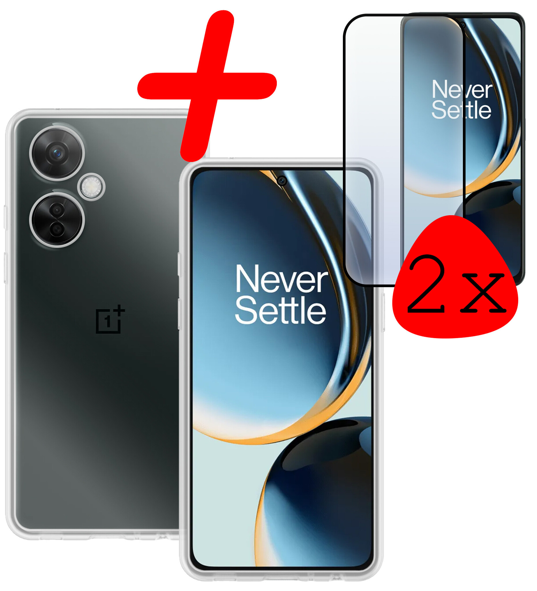 BASEY. Hoes Geschikt voor OnePlus Nord CE 3 Lite Hoesje Siliconen Back Cover Case Met 2x Screenprotector - Hoesje Geschikt voor OnePlus Nord CE 3 Lite Hoes Cover Hoesje - Transparant