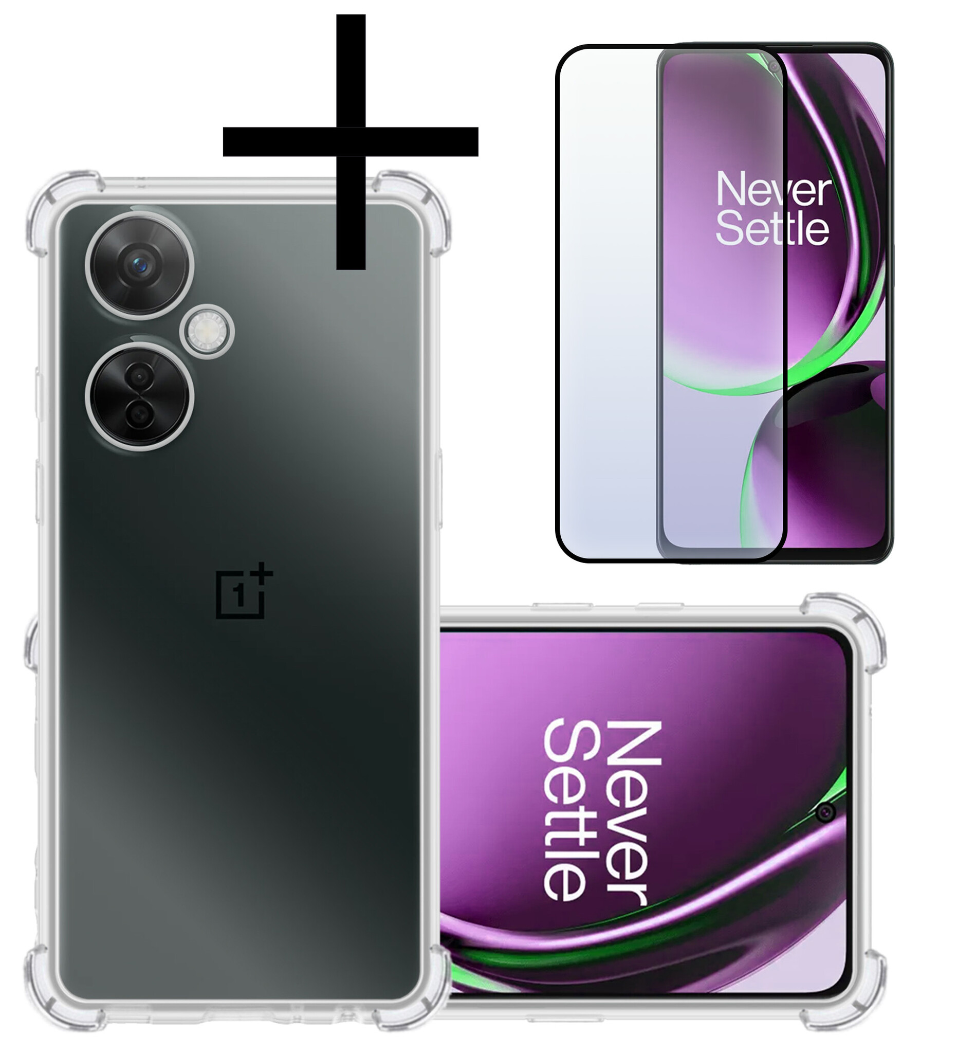 NoXx Hoes Geschikt voor OnePlus Nord CE 3 Lite Hoesje Siliconen Cover Shock Proof Back Case Shockproof Hoes Met Screenprotector - Transparant