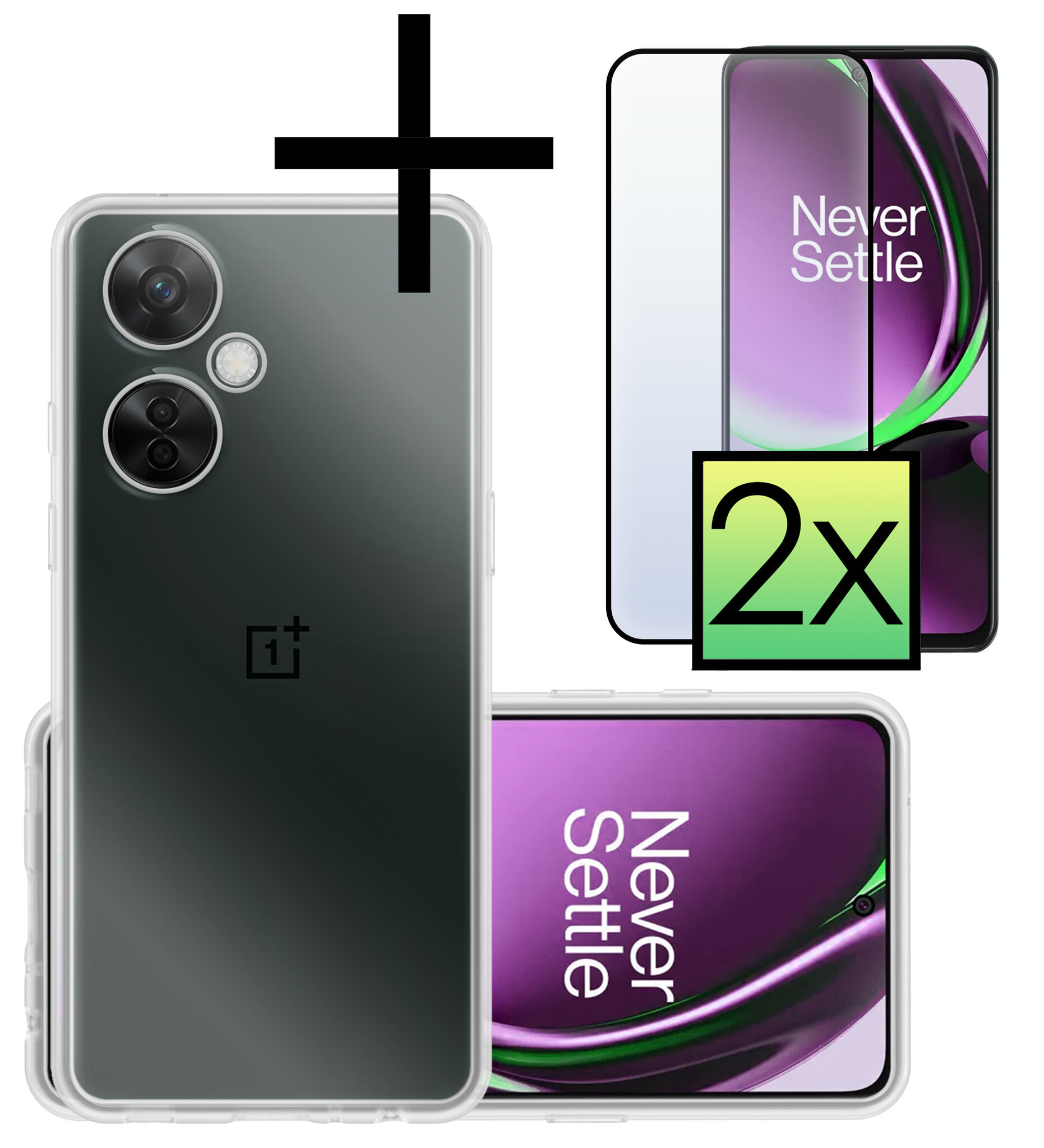 NoXx Hoes Geschikt voor OnePlus Nord CE 3 Lite Hoesje Cover Siliconen Back Case Hoes Met 2x Screenprotector - Transparant