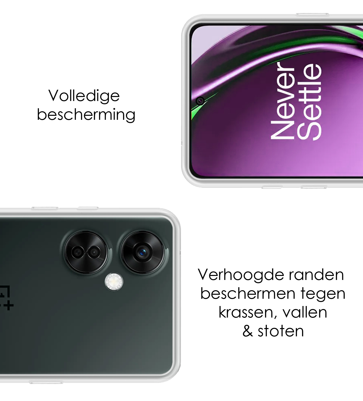 NoXx Hoes Geschikt voor OnePlus Nord CE 3 Lite Hoesje Cover Siliconen Back Case Hoes Met 2x Screenprotector - Transparant