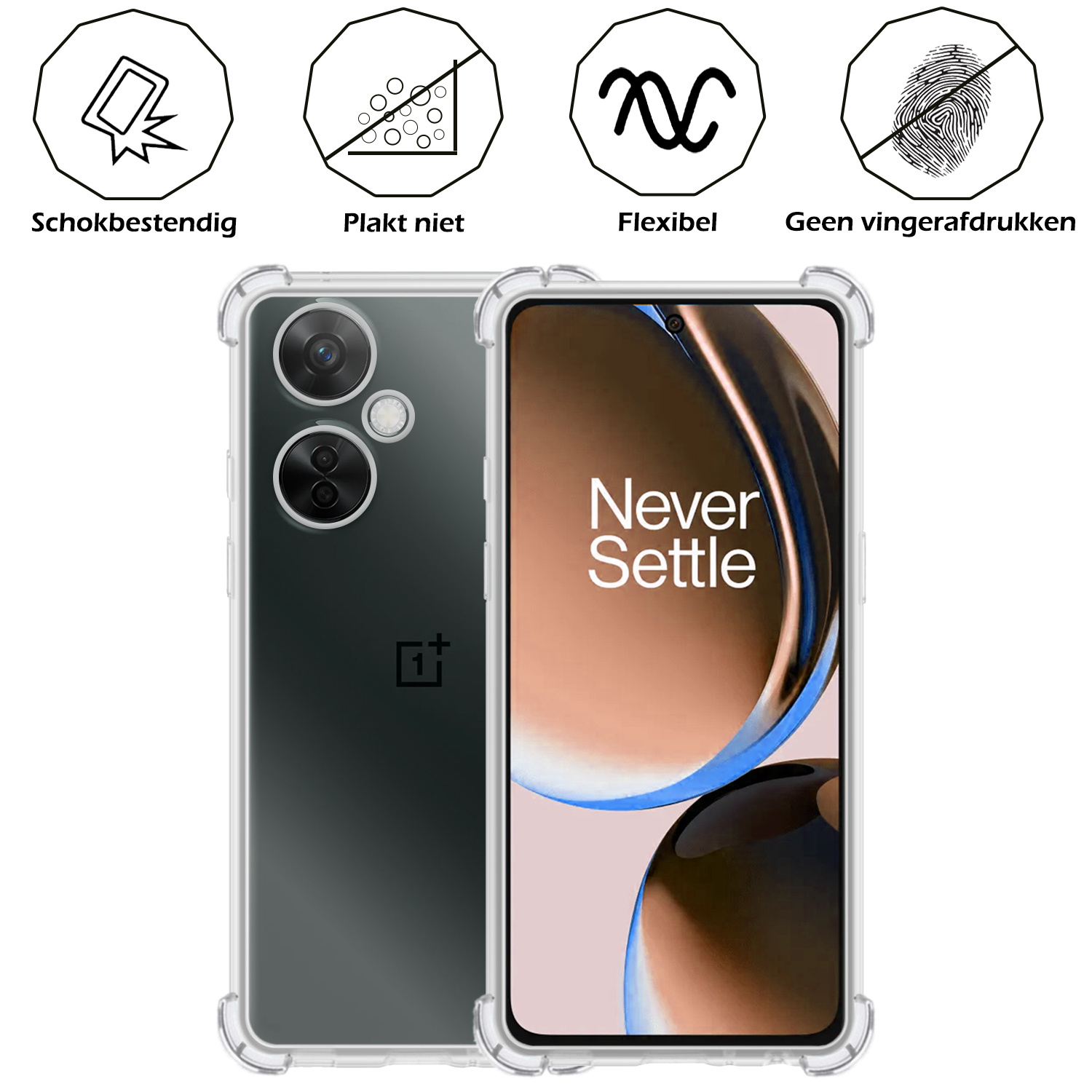 Nomfy Hoesje Geschikt voor OnePlus Nord CE 3 Lite Hoesje Shock Proof Cover Case Shockproof Met 2x Screenprotector - Hoes Geschikt voor OnePlus Nord CE 3 Lite Hoes Siliconen Back Case - Transparant