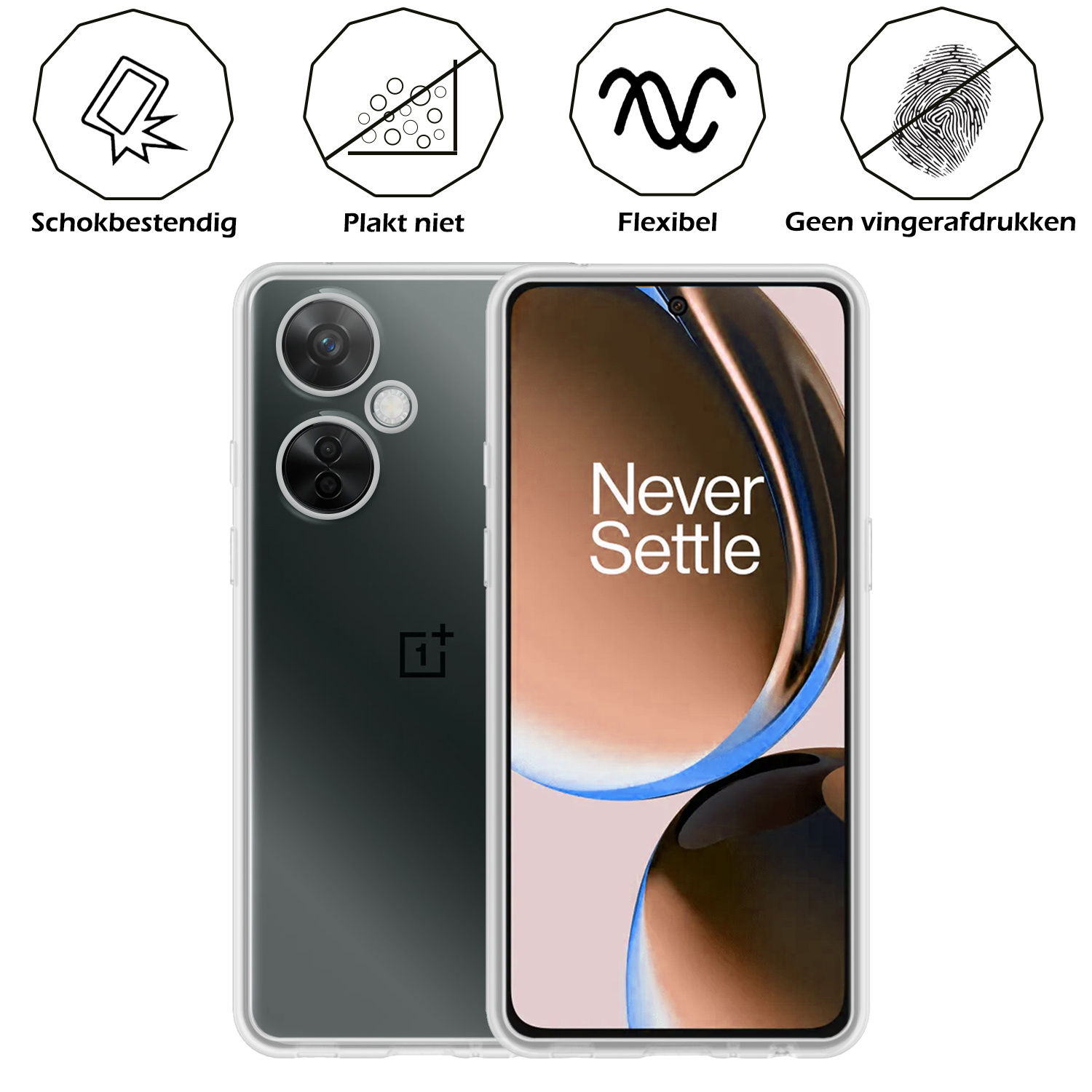 Nomfy Hoesje Geschikt voor OnePlus Nord CE 3 Lite Hoesje Siliconen Cover Case Met Screenprotector - Hoes Geschikt voor OnePlus Nord CE 3 Lite Hoes Back Case - Transparant