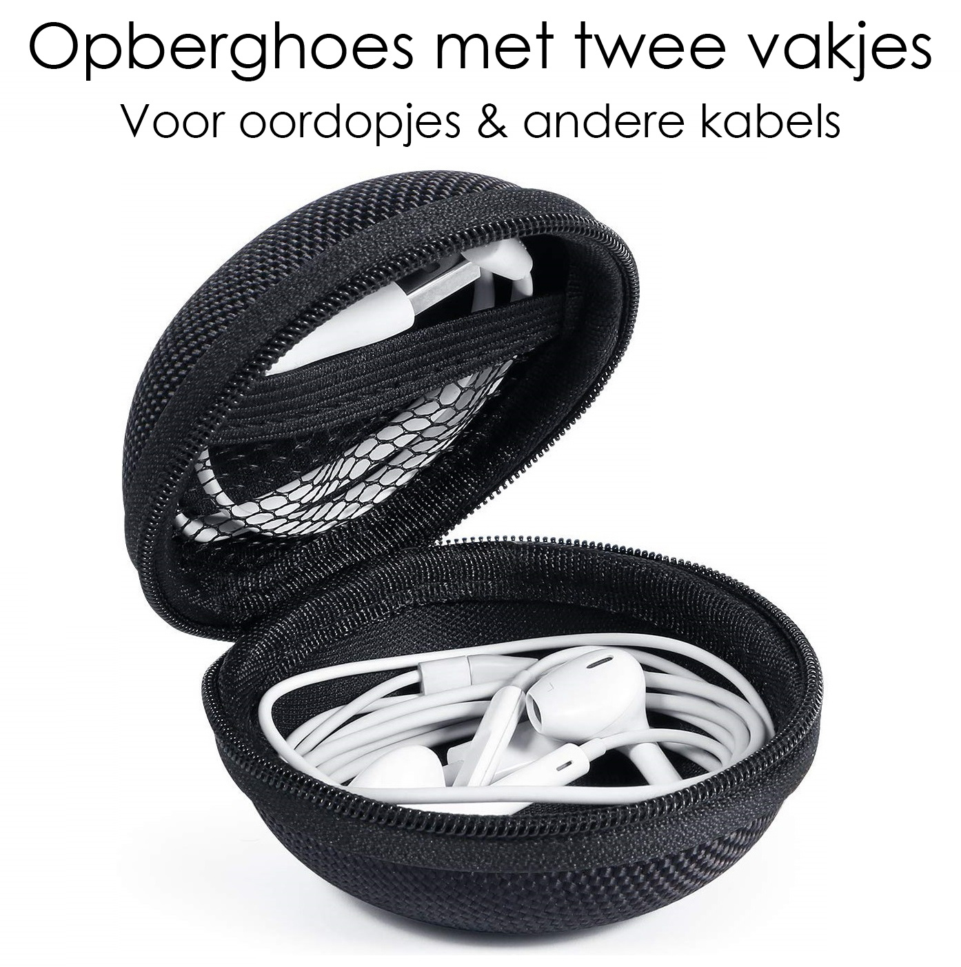 NoXx Oortjes Opberg Hoes Hardcover - Nylon Etui voor Koptelefoonoortjes - Zwart