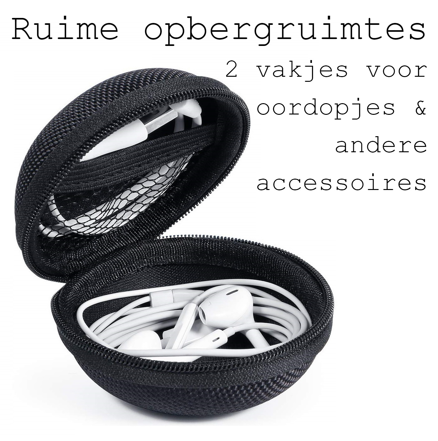 BASEY. Etui voor Oortjes Met Ritssluiting Nylon Case voor Oordopjes - Zwart