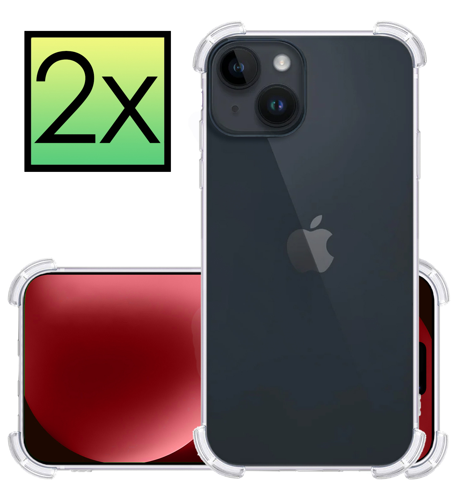 NoXx Hoes Geschikt voor iPhone 15 Hoesje Siliconen Cover Shock Proof Back Case Shockproof Hoes - Transparant - 2x