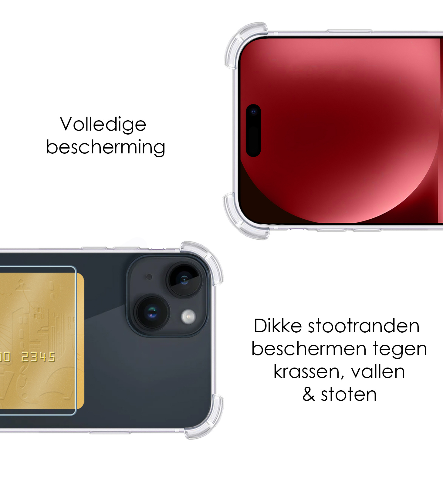 NoXx Hoes Geschikt voor iPhone 15 Hoesje Pasjeshouder Cover Shock Proof Case Siliconen Hoes Met Kaarthouder - Transparant