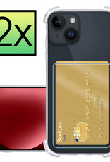 NoXx Hoes Geschikt voor iPhone 15 Hoesje Pasjeshouder Cover Shock Proof Case Siliconen Hoes Met Kaarthouder - Transparant - 2x