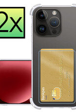 NoXx Hoes Geschikt voor iPhone 15 Pro Hoesje Pasjeshouder Cover Shock Proof Case Siliconen Hoes Met Kaarthouder - Transparant - 2x