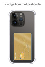 NoXx Hoes Geschikt voor iPhone 15 Pro Max Hoesje Pasjeshouder Cover Shock Proof Case Siliconen Hoes Met Kaarthouder - Transparant