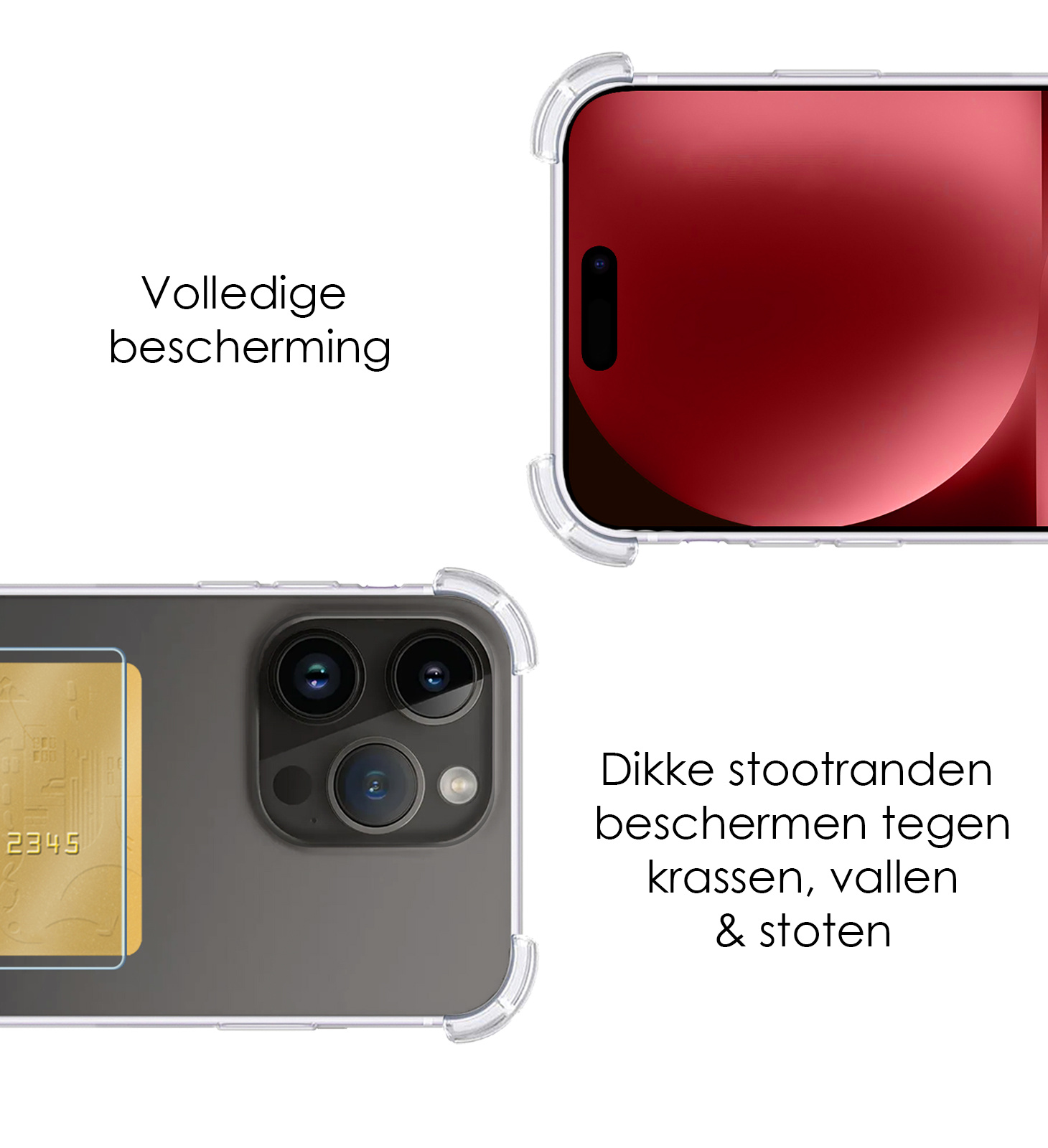 NoXx Hoes Geschikt voor iPhone 15 Pro Max Hoesje Pasjeshouder Cover Shock Proof Case Siliconen Hoes Met Kaarthouder - Transparant - 2x