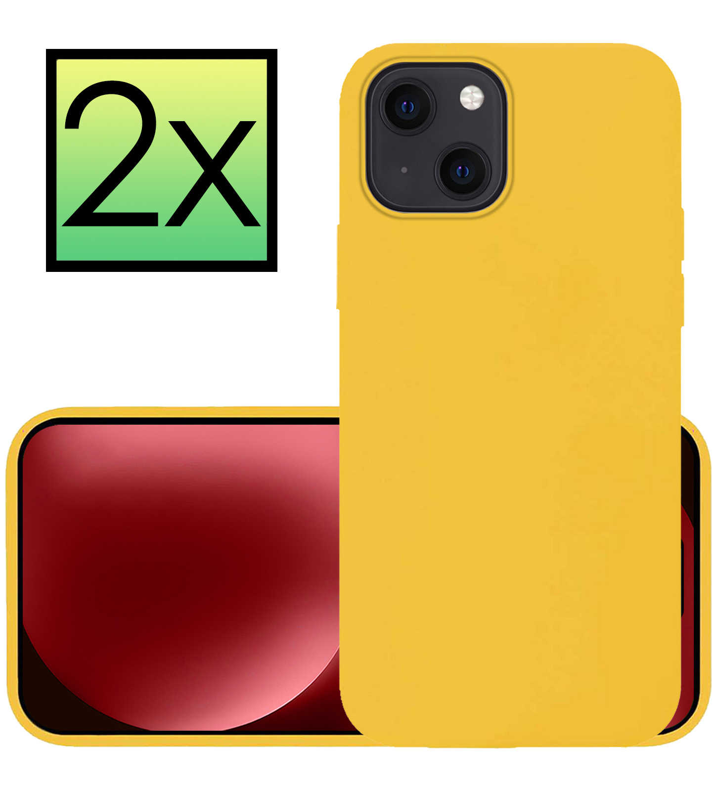 NoXx Hoes Geschikt voor iPhone 15 Hoesje Cover Siliconen Back Case Hoes - Geel - 2x