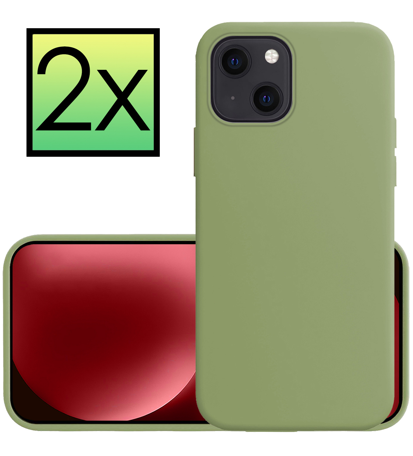 NoXx Hoes Geschikt voor iPhone 15 Hoesje Cover Siliconen Back Case Hoes - Groen - 2x