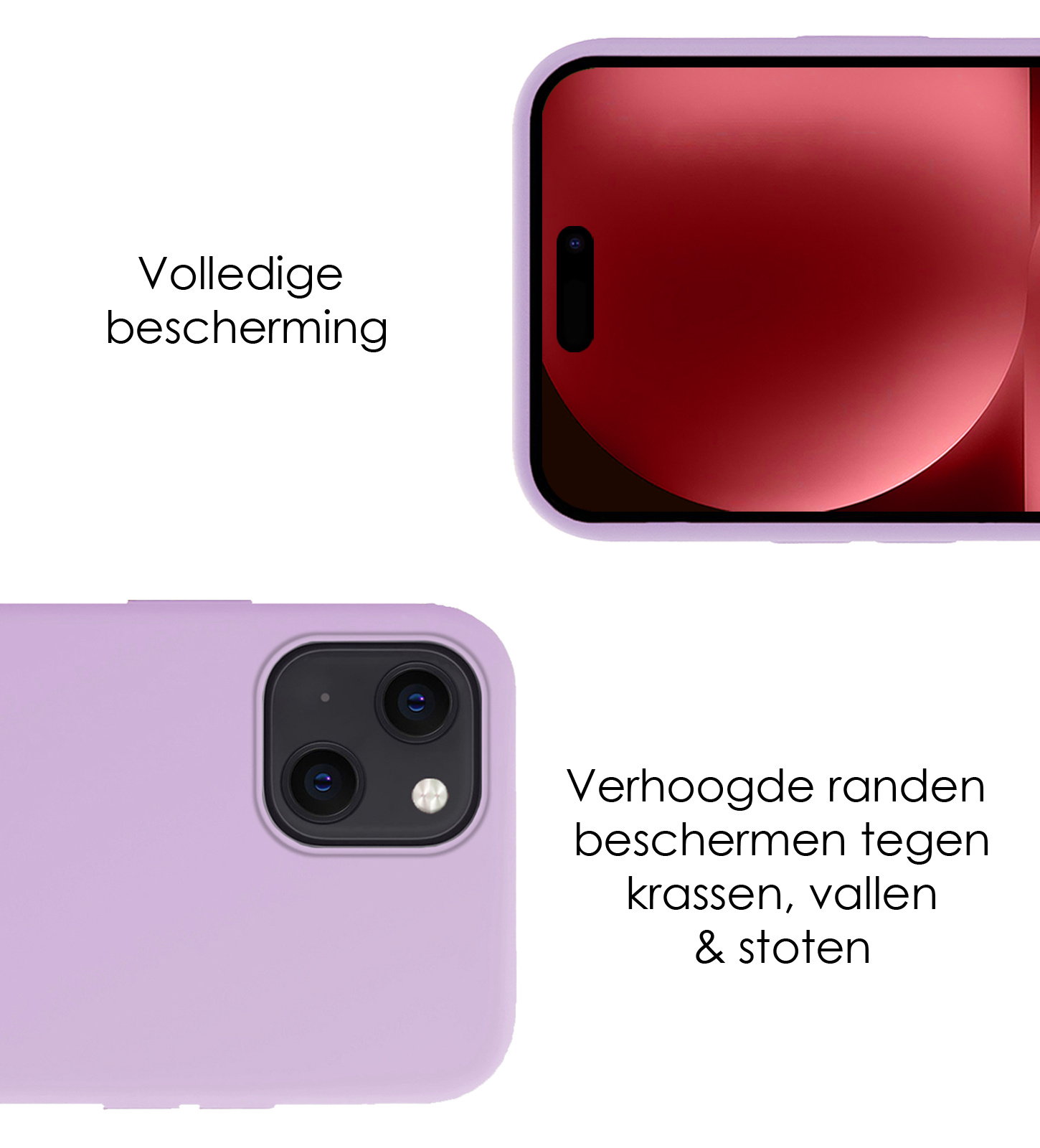 NoXx Hoes Geschikt voor iPhone 15 Hoesje Cover Siliconen Back Case Hoes - Lila - 2x