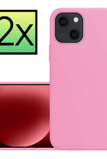 NoXx Hoes Geschikt voor iPhone 15 Plus Hoesje Cover Siliconen Back Case Hoes - Lichtroze - 2x