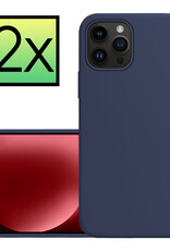 NoXx Hoes Geschikt voor iPhone 15 Pro Hoesje Cover Siliconen Back Case Hoes - Donkerblauw - 2x