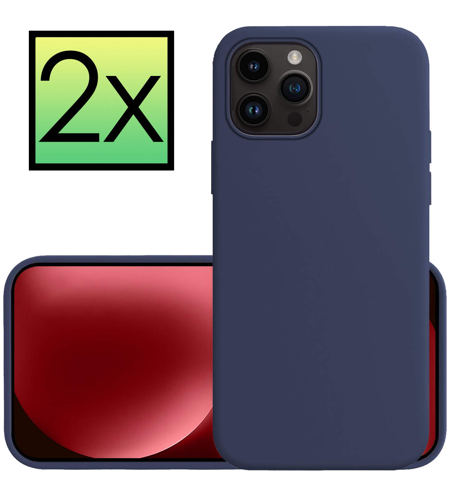 NoXx Hoes Geschikt voor iPhone 15 Pro Hoesje Cover Siliconen Back Case Hoes - Donkerblauw - 2x