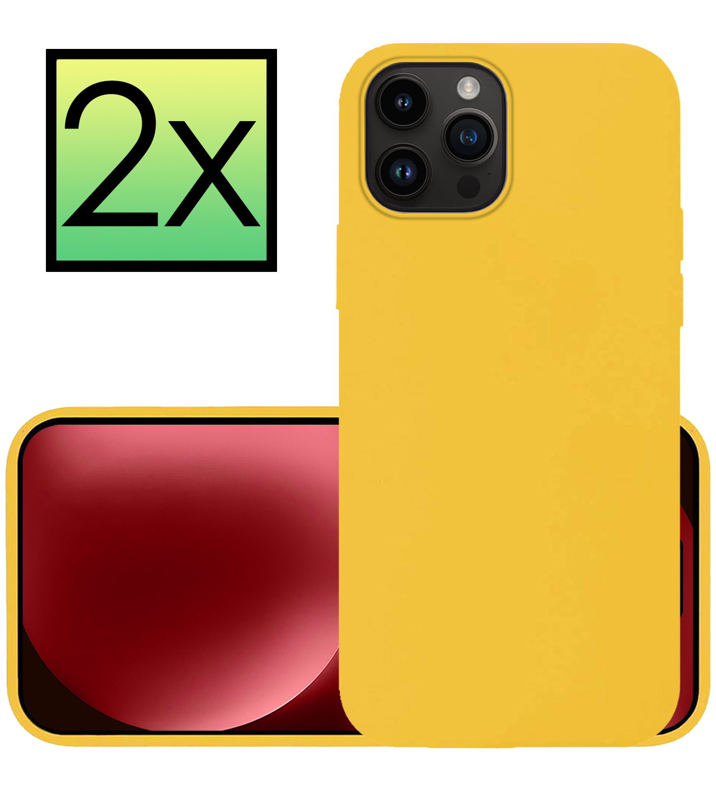 NoXx Hoes Geschikt voor iPhone 15 Pro Hoesje Cover Siliconen Back Case Hoes - Geel - 2x