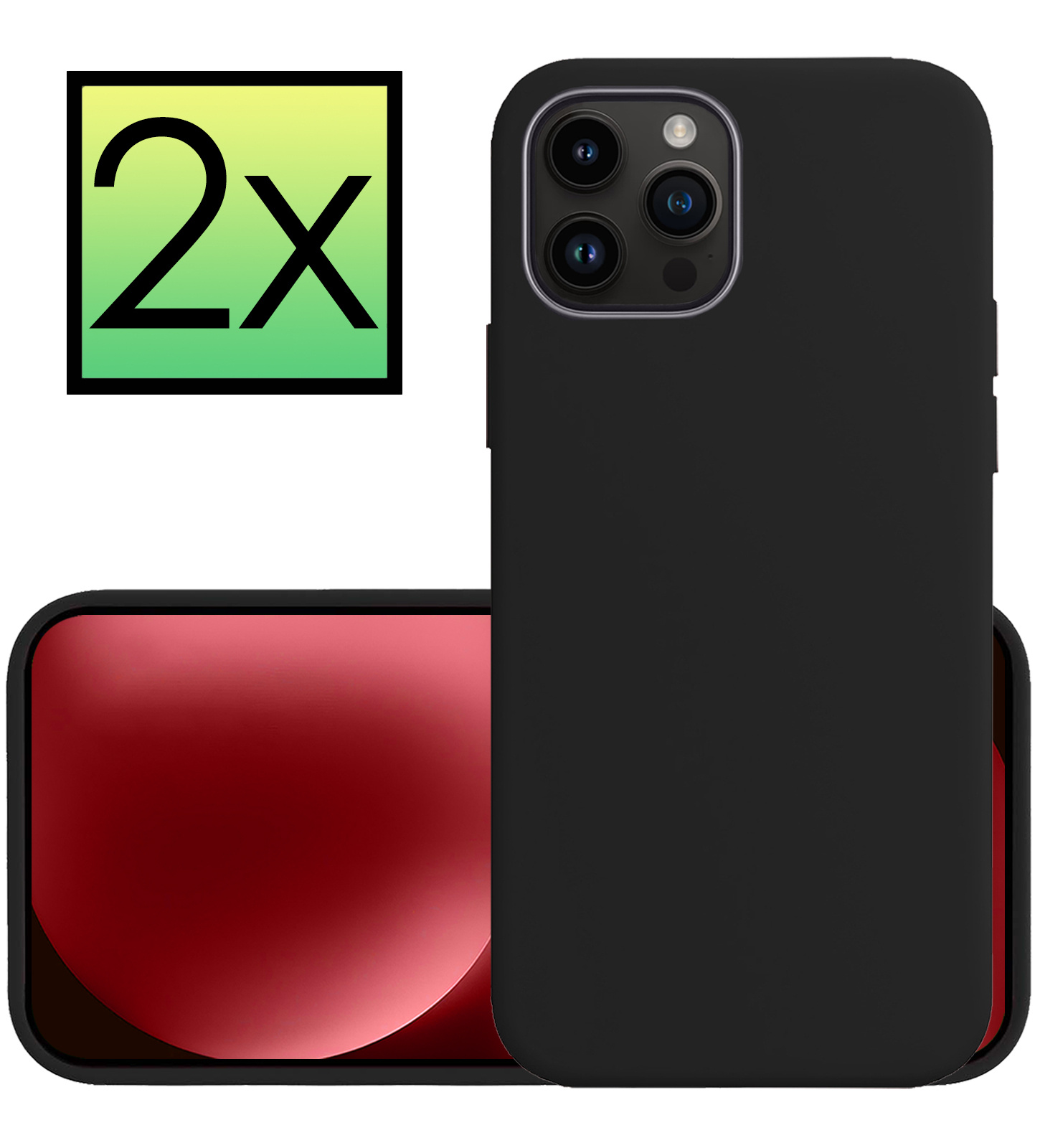 NoXx Hoes Geschikt voor iPhone 15 Pro Hoesje Cover Siliconen Back Case Hoes - Zwart - 2x