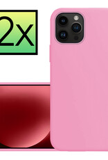 NoXx Hoes Geschikt voor iPhone 15 Pro Hoesje Cover Siliconen Back Case Hoes - Lichtroze - 2x