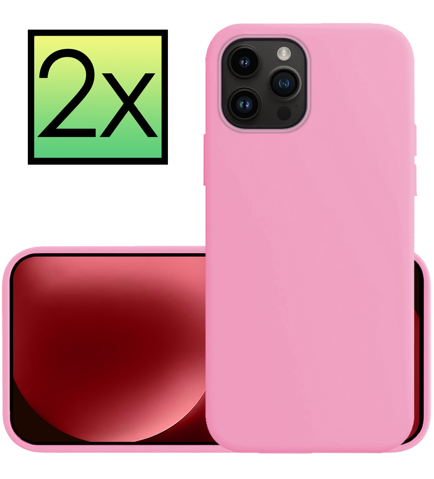 NoXx Hoes Geschikt voor iPhone 15 Pro Hoesje Cover Siliconen Back Case Hoes - Lichtroze - 2x