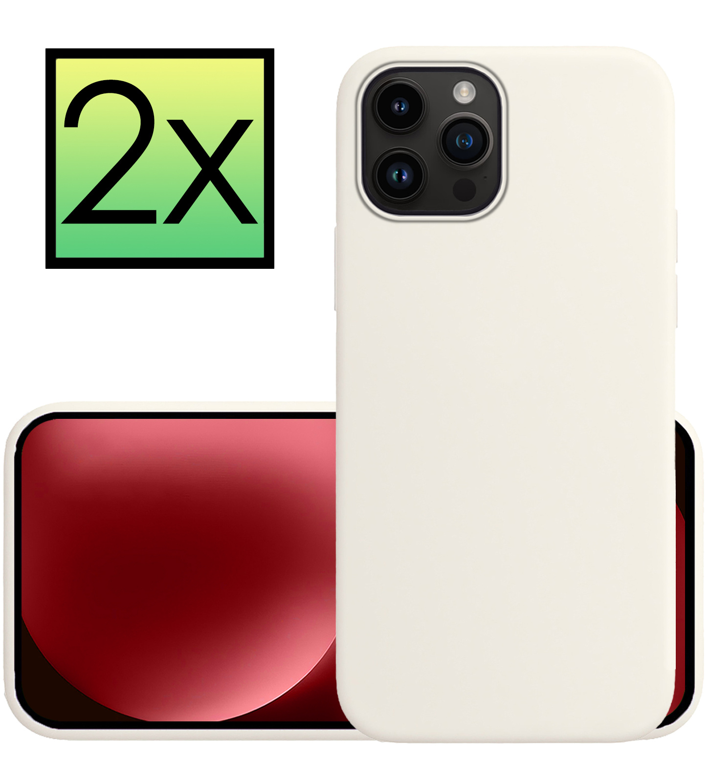 NoXx Hoes Geschikt voor iPhone 15 Pro Max Hoesje Cover Siliconen Back Case Hoes - Wit - 2x