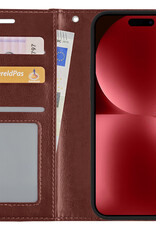 NoXx Hoes Geschikt voor iPhone 15 Hoesje Book Case Hoes Flip Cover Wallet Bookcase - Bruin