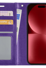 NoXx Hoes Geschikt voor iPhone 15 Hoesje Book Case Hoes Flip Cover Wallet Bookcase - Paars