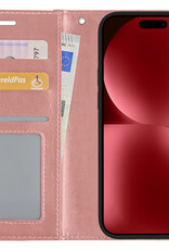 NoXx Hoes Geschikt voor iPhone 15 Hoesje Book Case Hoes Flip Cover Wallet Bookcase - Rosé goud