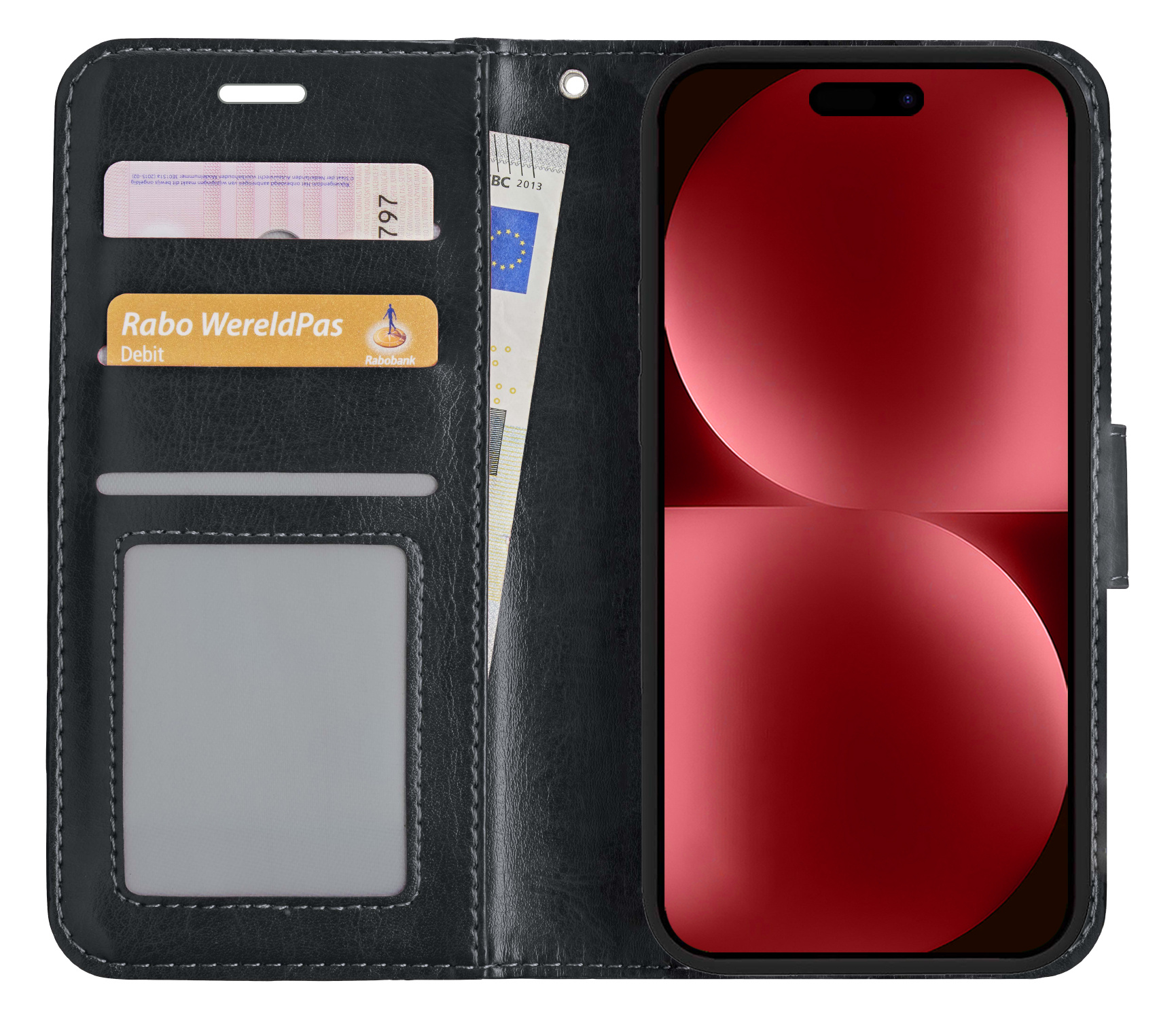 NoXx Hoes Geschikt voor iPhone 15 Hoesje Book Case Hoes Flip Cover Wallet Bookcase - Zwart