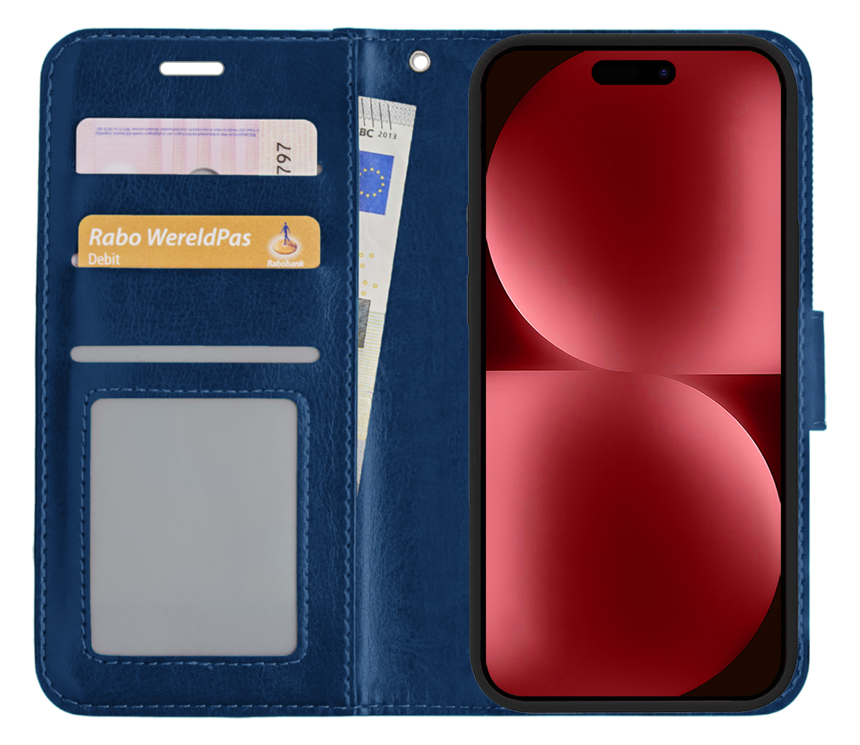 NoXx Hoes Geschikt voor iPhone 15 Plus Hoesje Book Case Hoes Flip Cover Wallet Bookcase - Donkerblauw