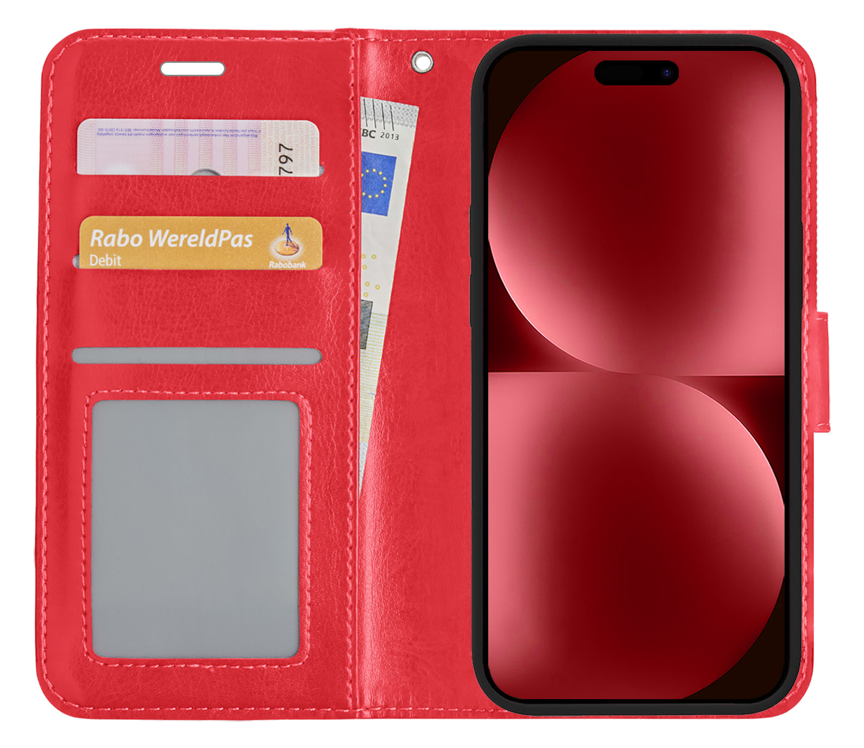 NoXx Hoes Geschikt voor iPhone 15 Plus Hoesje Book Case Hoes Flip Cover Wallet Bookcase - Rood