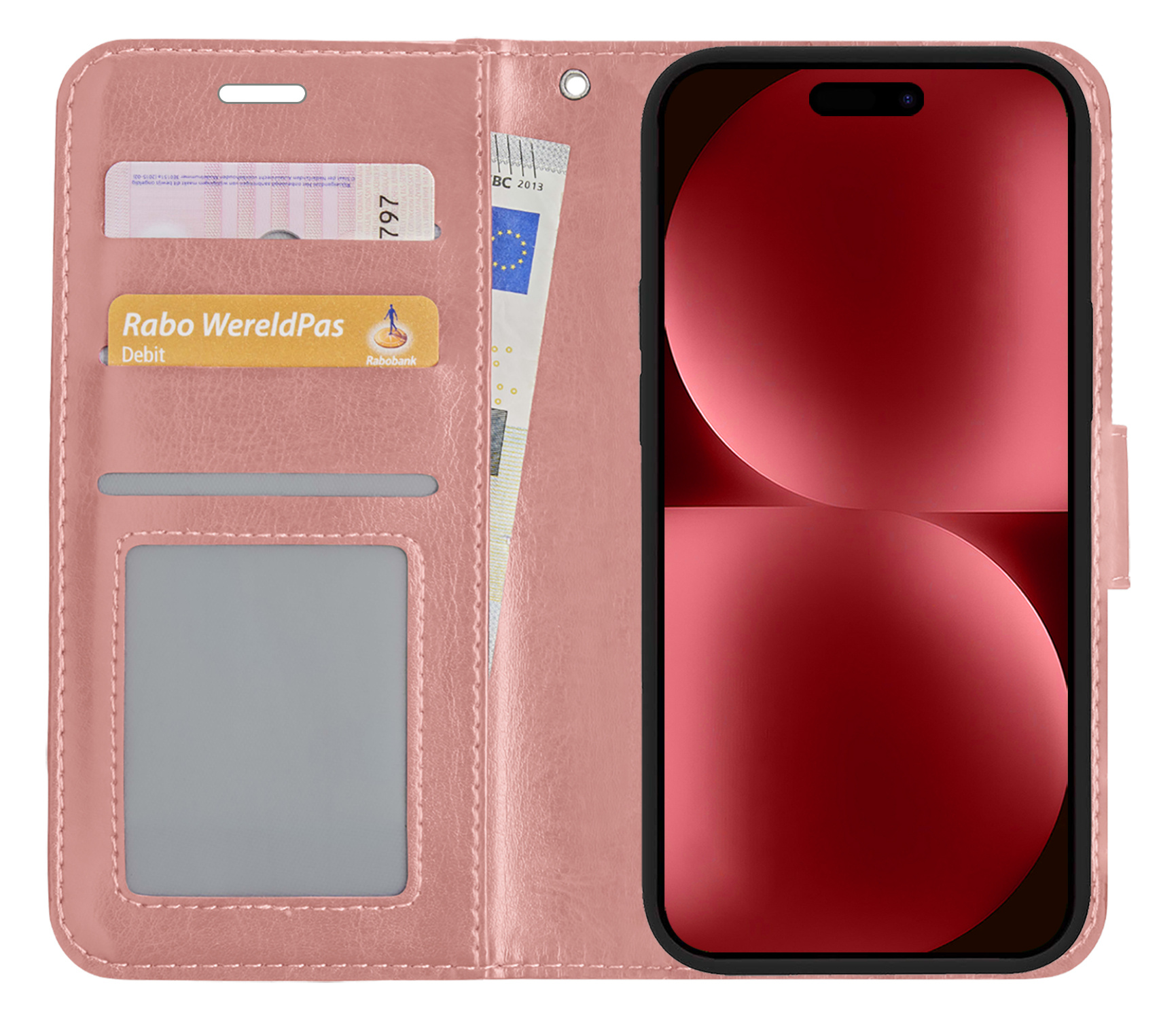 NoXx Hoes Geschikt voor iPhone 15 Plus Hoesje Book Case Hoes Flip Cover Wallet Bookcase - Rosé goud