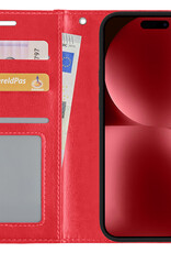 NoXx Hoes Geschikt voor iPhone 15 Pro Hoesje Book Case Hoes Flip Cover Wallet Bookcase - Rood