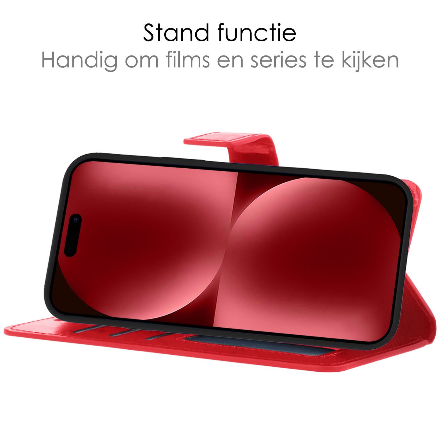 NoXx Hoes Geschikt voor iPhone 15 Pro Hoesje Book Case Hoes Flip Cover Wallet Bookcase - Rood