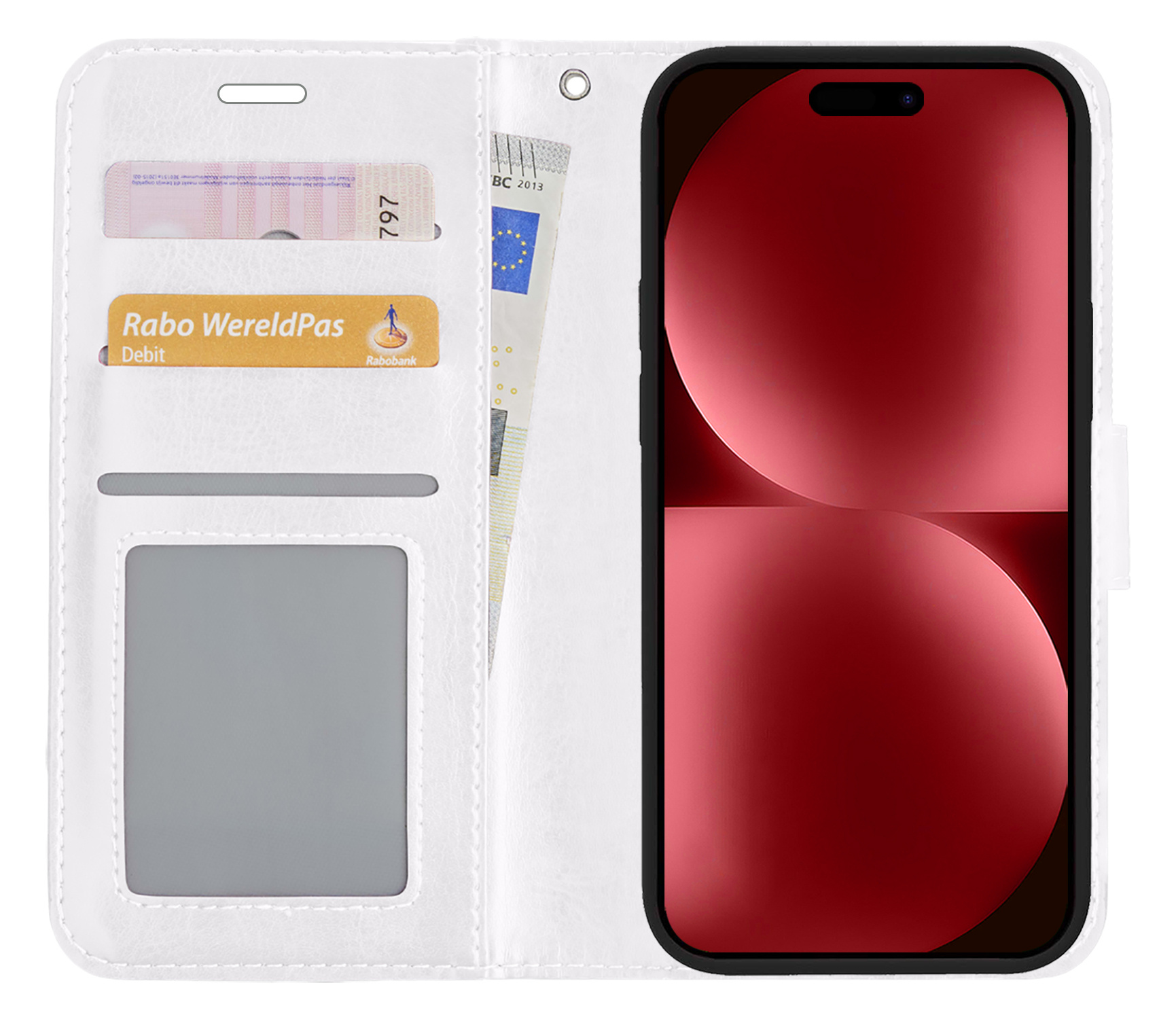 NoXx Hoes Geschikt voor iPhone 15 Pro Hoesje Book Case Hoes Flip Cover Wallet Bookcase - Wit