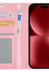 NoXx Hoes Geschikt voor iPhone 15 Pro Max Hoesje Book Case Hoes Flip Cover Wallet Bookcase - Lichtroze