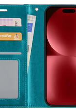 NoXx Hoes Geschikt voor iPhone 15 Pro Max Hoesje Book Case Hoes Flip Cover Wallet Bookcase - Turquoise
