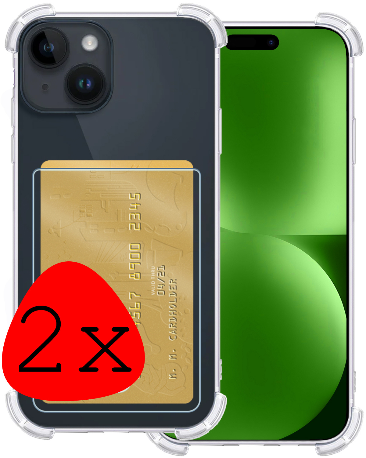 BASEY. Hoes Geschikt voor iPhone 15 Hoesje Shock Proof Case Hoes - Hoesje Geschikt voor iPhone 15 Hoes Cover Shockproof - Transparant - 2 Stuks