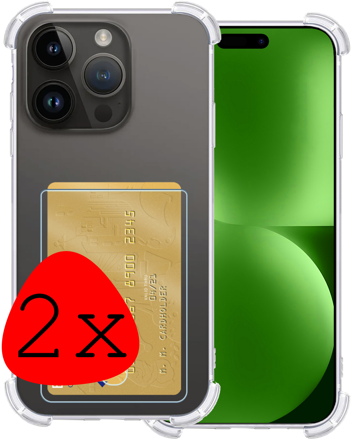 BASEY. Hoes Geschikt voor iPhone 15 Pro Hoesje Shock Proof Case Hoes - Hoesje Geschikt voor iPhone 15 Pro Hoes Cover Shockproof - Transparant - 2 Stuks