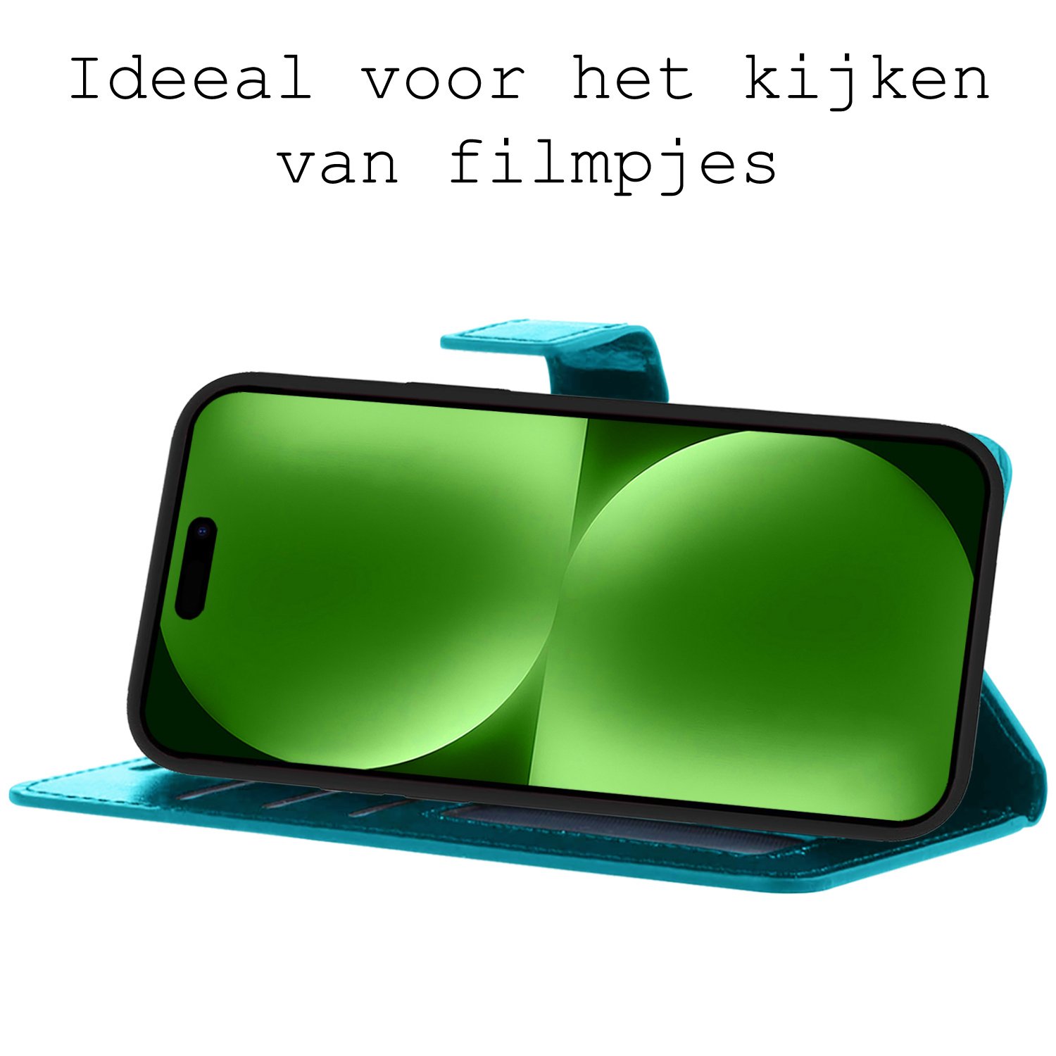 BASEY. Hoes Geschikt voor iPhone 15 Pro Max Hoesje Bookcase Hoes Flip Case Book Cover - Hoesje Geschikt voor iPhone 15 Pro Max Hoes Book Case Hoesje - Turquoise