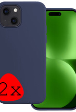 BASEY. Hoes Geschikt voor iPhone 15 Hoesje Siliconen Back Cover Case - Hoesje Geschikt voor iPhone 15 Hoes Cover Hoesje - Donkerblauw - 2 Stuks