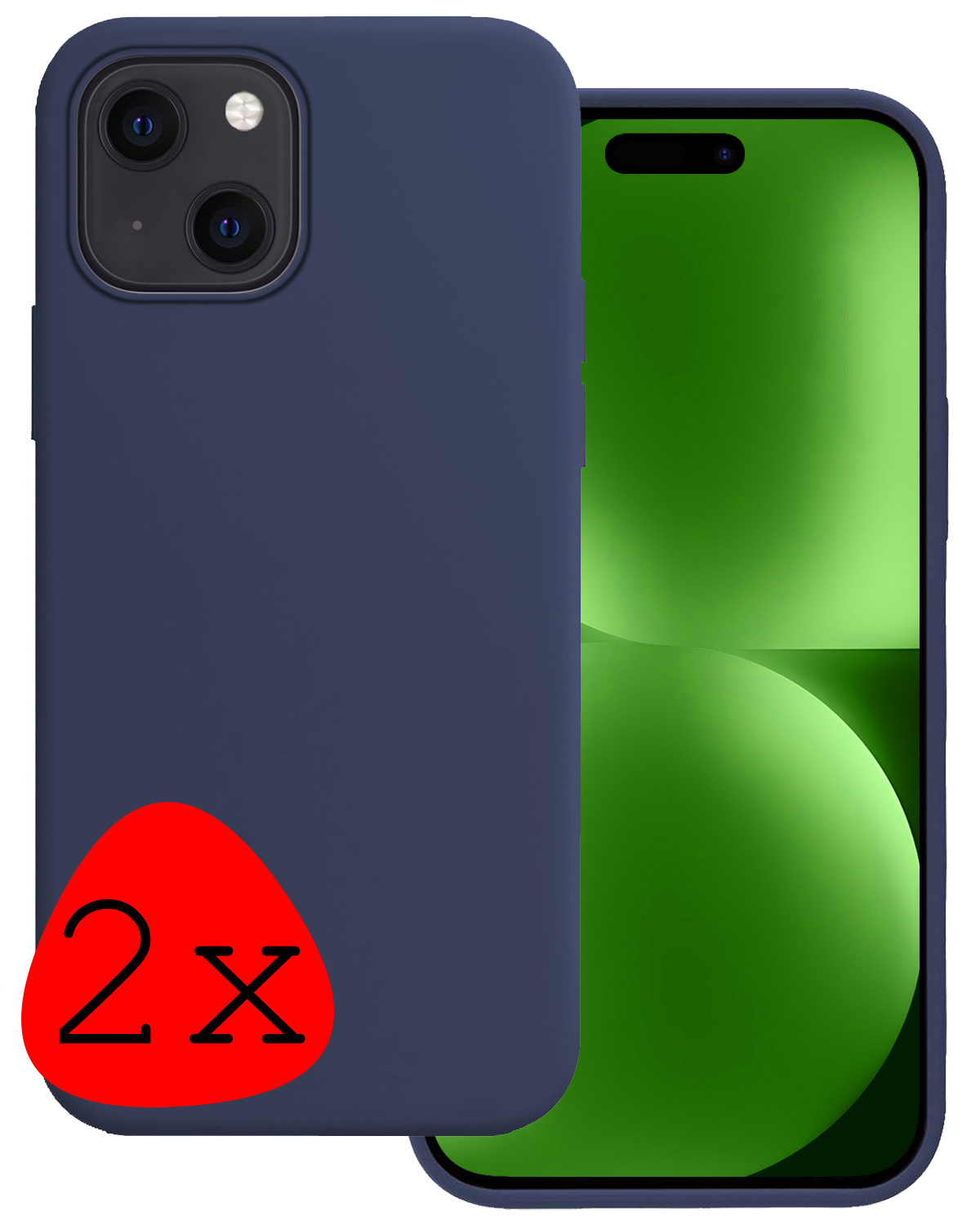 BASEY. Hoes Geschikt voor iPhone 15 Hoesje Siliconen Back Cover Case - Hoesje Geschikt voor iPhone 15 Hoes Cover Hoesje - Donkerblauw - 2 Stuks