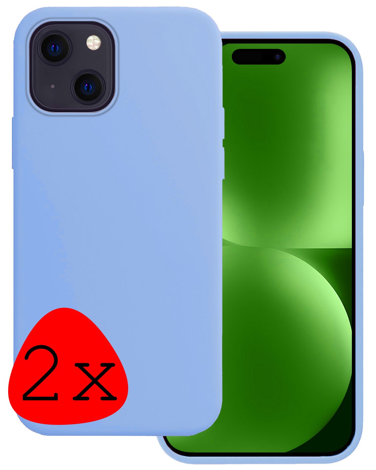 BASEY. Hoes Geschikt voor iPhone 15 Hoesje Siliconen Back Cover Case - Hoesje Geschikt voor iPhone 15 Hoes Cover Hoesje - Lichtblauw - 2 Stuks