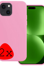 BASEY. Hoes Geschikt voor iPhone 15 Hoesje Siliconen Back Cover Case - Hoesje Geschikt voor iPhone 15 Hoes Cover Hoesje - Lichtroze - 2 Stuks