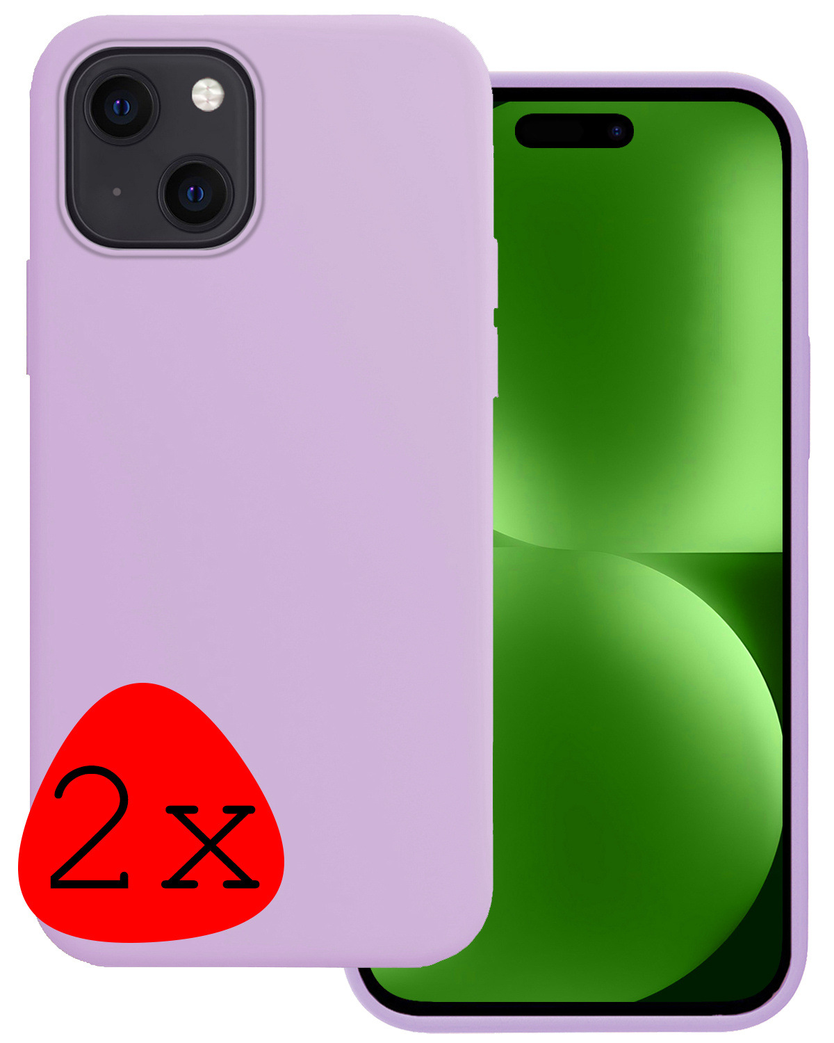 BASEY. Hoes Geschikt voor iPhone 15 Hoesje Siliconen Back Cover Case - Hoesje Geschikt voor iPhone 15 Hoes Cover Hoesje - Lila - 2 Stuks