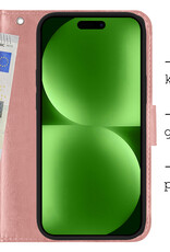 BASEY. Hoes Geschikt voor iPhone 15 Pro Hoesje Bookcase Hoes Flip Case Book Cover - Hoesje Geschikt voor iPhone 15 Pro Hoes Book Case Hoesje - Rosé goud