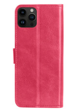 BASEY. Hoes Geschikt voor iPhone 15 Pro Hoesje Bookcase Hoes Flip Case Book Cover - Hoesje Geschikt voor iPhone 15 Pro Hoes Book Case Hoesje - Donkerroze