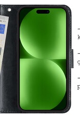 BASEY. Hoes Geschikt voor iPhone 15 Plus Hoesje Bookcase Hoes Flip Case Book Cover - Hoesje Geschikt voor iPhone 15 Plus Hoes Book Case Hoesje - Zwart