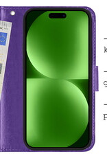 BASEY. Hoes Geschikt voor iPhone 15 Plus Hoesje Bookcase Hoes Flip Case Book Cover - Hoesje Geschikt voor iPhone 15 Plus Hoes Book Case Hoesje - Paars