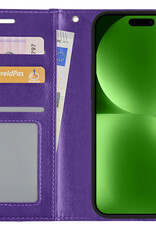 BASEY. Hoes Geschikt voor iPhone 15 Plus Hoesje Bookcase Hoes Flip Case Book Cover - Hoesje Geschikt voor iPhone 15 Plus Hoes Book Case Hoesje - Paars